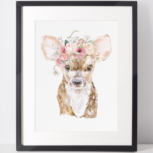 Watercolor Floral Deer Wall Art Illustration Print Poster Card Unframed - Picture 2 of 8